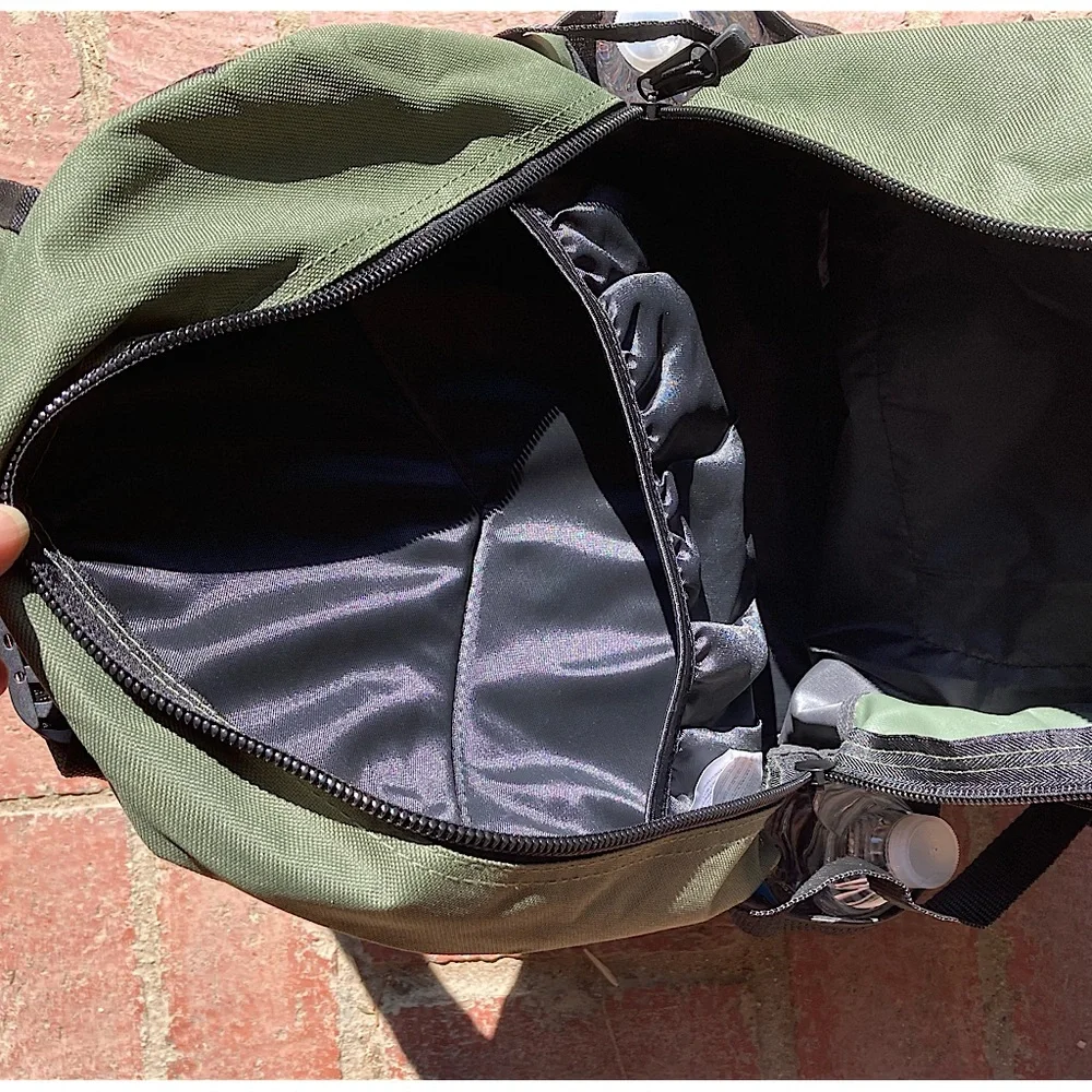 Backpack Avocado Green with Black Trim Side Pockets New 19” Unisex